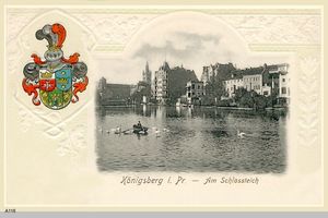 Königsberg (Pr.), Stadtkreis Königsberg  Königsberg, Ruderboot und Schwäne auf dem Schloßteich Königsberg, Schloß