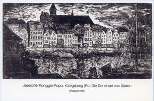 Königsberg (Pr.), Stadtkreis Königsberg  Königsberg (Pr.), Dominsel von Süden, Holzschnitt Königsberg, Dom