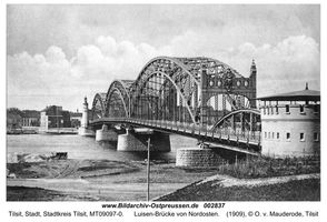 Tilsit, Stadt, Stadtkreis Tilsit   Tilsit, Blick auf die Stadt vom nördlichen Memelufer