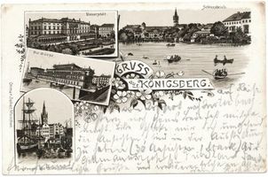 Königsberg (Pr.), Stadtkreis Königsberg  Königsberg (Pr.), Universität, Börse, Schloßteich, Pregel mit Schloßturm Königsberg, Universität