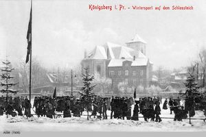 Königsberg (Pr.), Stadtkreis Königsberg  Königsberg, Wintersport auf dem Schloßteich, an der Schloßteichpromenade Königsberg, Burgkirche
