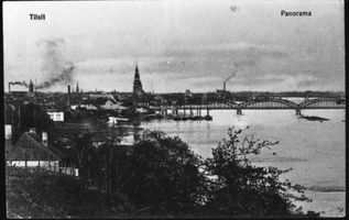 Tilsit, Stadt, Stadtkreis Tilsit  Tilsit, Panorama von Osten II Tilsit, südliches Memelufer östlich der Luisenbrücke