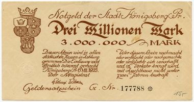Königsberg (Pr.), Stadtkreis Königsberg  Königsberg (Pr.), Notgeld, Drei Millionen Mark 