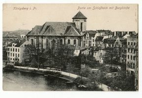 Königsberg (Pr.), Stadtkreis Königsberg  Königsberg (Pr.), Partie am Schloßteich mit Burgkirche Königsberg, Schloßteich