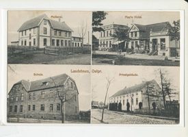 Haselberg (Ostpr.), Kreis Schloßberg  Lasdehnen, Molkerei, Mays Hotel, Schule, Privatgebäude 