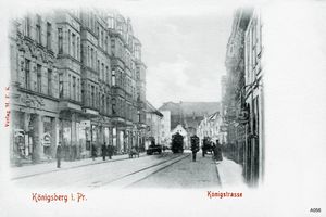Königsberg (Pr.), Stadtkreis Königsberg Straße der SA Königsberg, Königstraße, Straßenbahn und Pferdefuhrwerke 