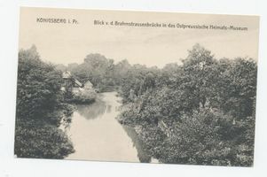 Königsberg (Pr.), Stadtkreis Königsberg Hufenallee Königsberg (Pr.), Tiergarten, Blick v. d. Brahmstrassenbrücke in das Ostpreussische Heimat-Museum Königsberg, Tiergarten